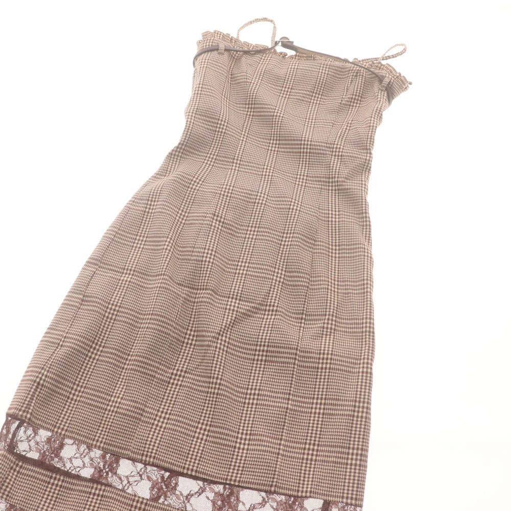 ■ YILON Long Dress Cami Lace Check Ruffles Belt Women's Free Size Brown Tones