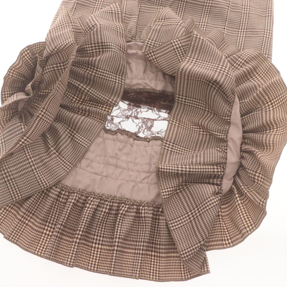 ■ YILON Long Dress Cami Lace Check Ruffles Belt Women's Free Size Brown Tones