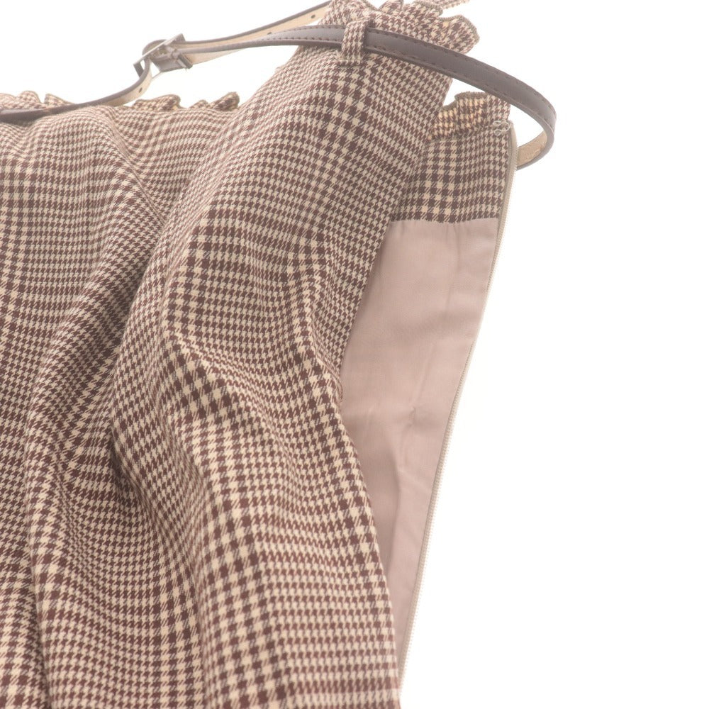 ■ YILON Long Dress Cami Lace Check Ruffles Belt Women's Free Size Brown Tones