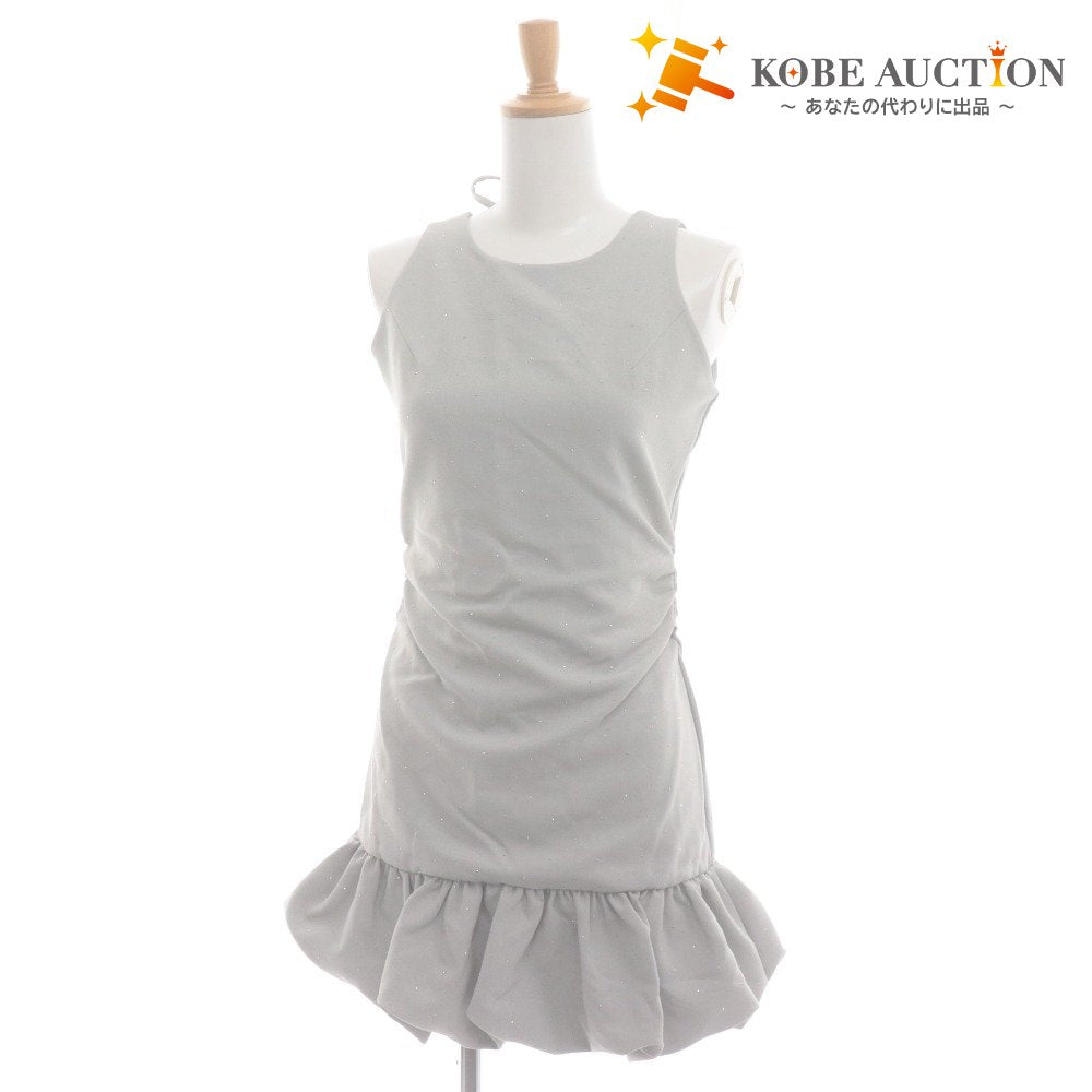 ■ YILON Mini Dress Sleeveless Flared Hem Ribbon Rhinestone Women's Size F Dusty Blue-Green Gray Unused