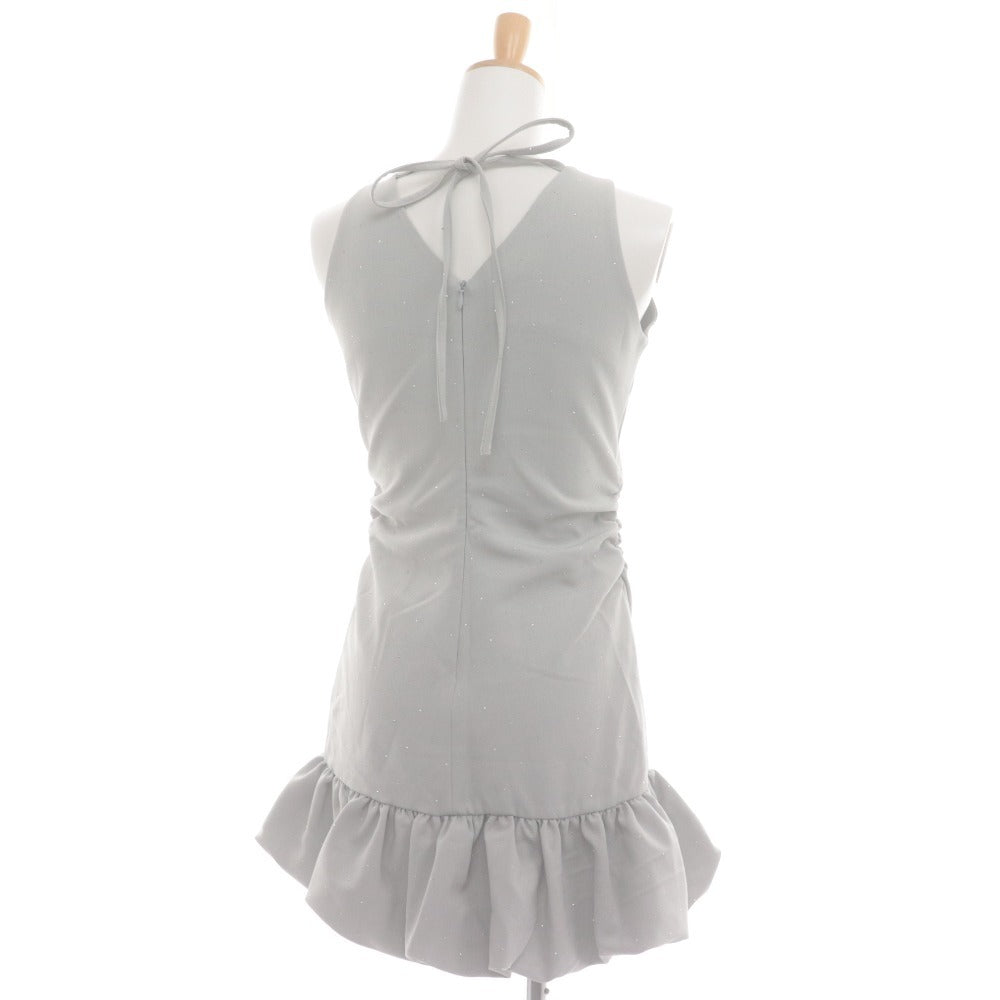 ■ YILON Mini Dress Sleeveless Flared Hem Ribbon Rhinestone Women's Size F Dusty Blue-Green Gray Unused