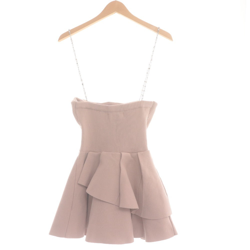 ■ Polaura Bear Top Chain Strap Peplum Knit Top Women's Free Size Pink Beige With Tags Unused