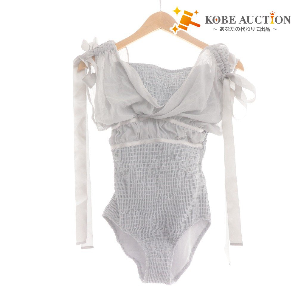 ■ Polaura Swimsuit, Ruched Ribbon Women's One Size, Dusty Blue-Green/Gray, With Tags, Unused