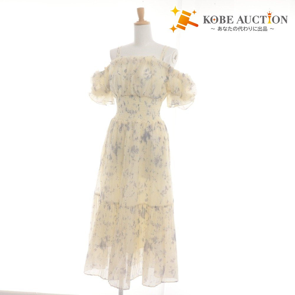 ■ SNIDEL Long Dress Off-the-Shoulder Floral Pleated Women's 00 (Equivalent to XS) Light Yellow Tagged Unused