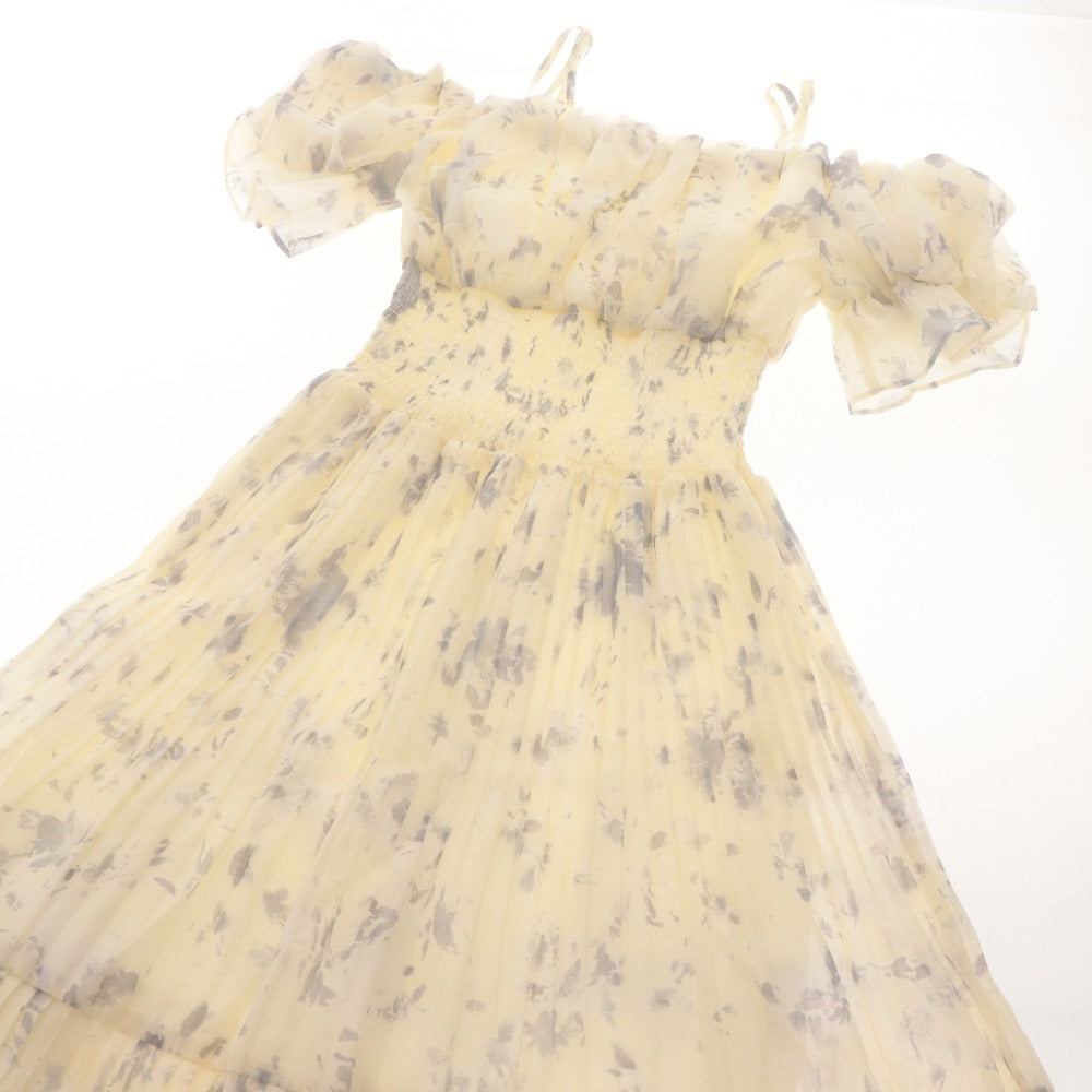 ■ SNIDEL Long Dress Off-the-Shoulder Floral Pleated Women's 00 (Equivalent to XS) Light Yellow Tagged Unused