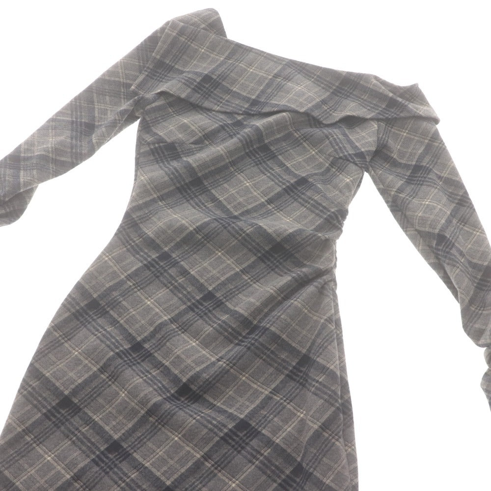 ■ YILON Mini Dress Off-Shoulder Shirring Check Tight Women's One Size Gray Unused