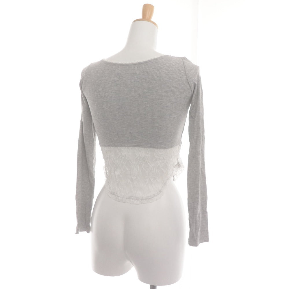 ■ YILON Cut and Sewn Long-Sleeve Top Lace Ribbed Women's One Size Gray