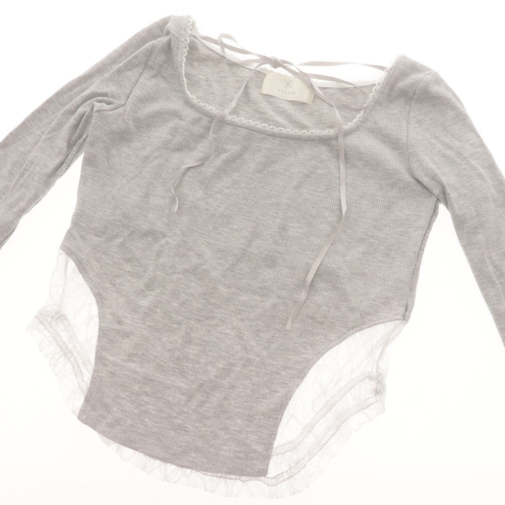 ■ YILON Cut and Sewn Long-Sleeve Top Lace Ribbed Women's One Size Gray