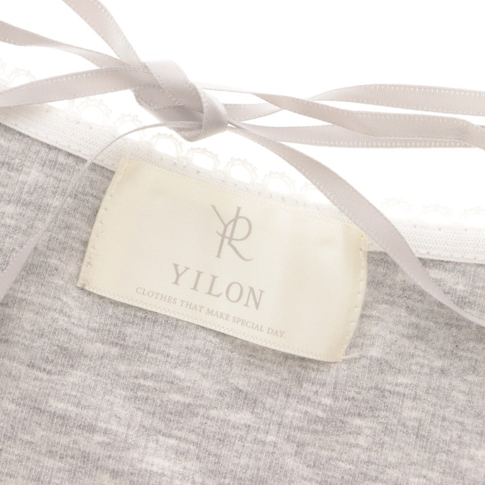 ■ YILON Cut and Sewn Long-Sleeve Top Lace Ribbed Women's One Size Gray