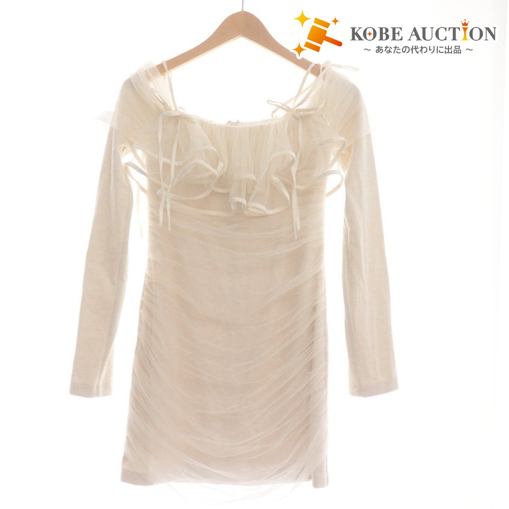 ■ M me eme Mini Dress Long-Sleeve Top Tulle Ruffles Bow Women's One Size Ivory Tagged Unused