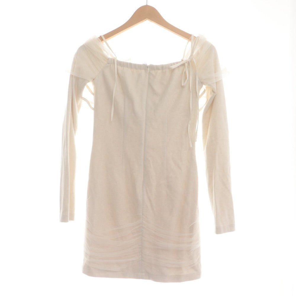 ■ M me eme Mini Dress Long-Sleeve Top Tulle Ruffles Bow Women's One Size Ivory Tagged Unused