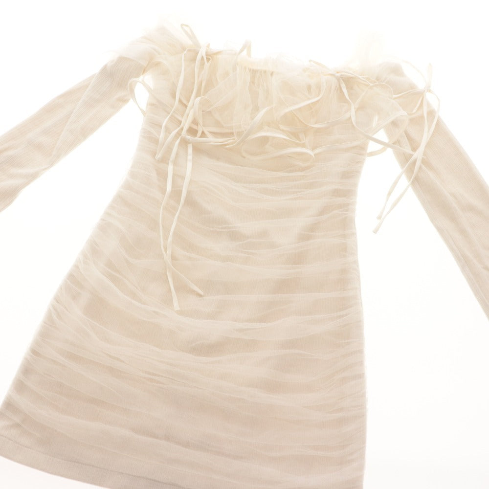 ■ M me eme Mini Dress Long-Sleeve Top Tulle Ruffles Bow Women's One Size Ivory Tagged Unused