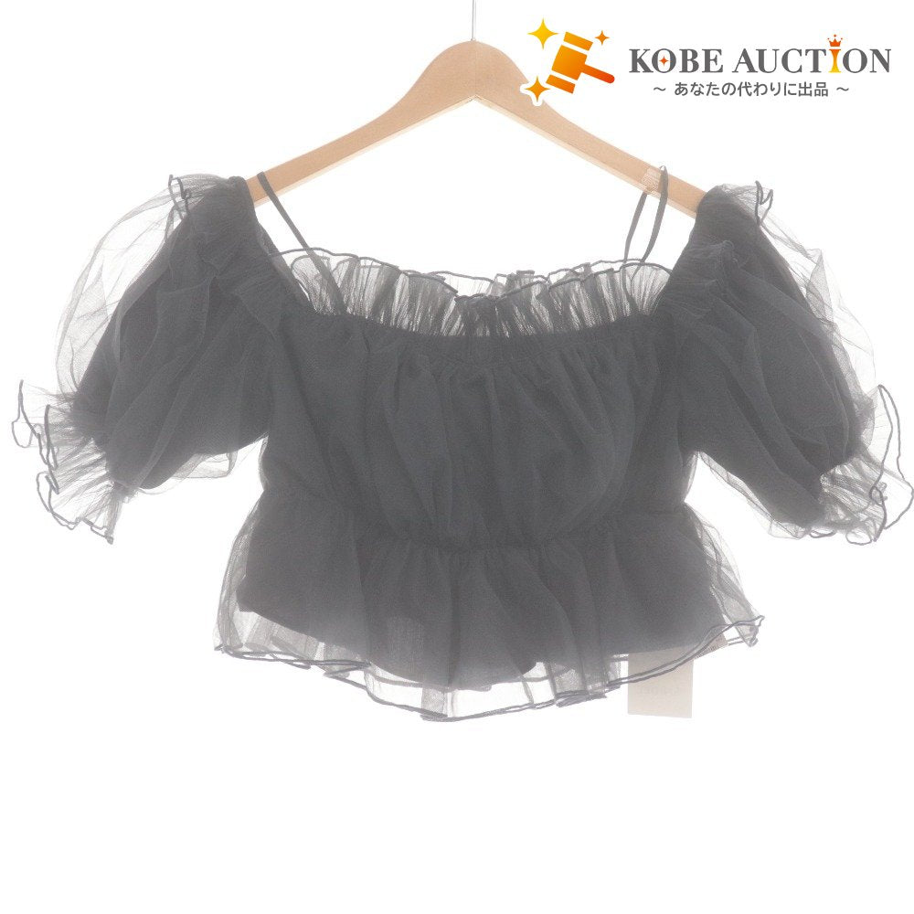 ■ Snidel SNIDEL Off-the-Shoulder Top Short Sleeve Cropped Short Length Ruffle Tulle Women's Free Size Dark Gray With Tags Unused