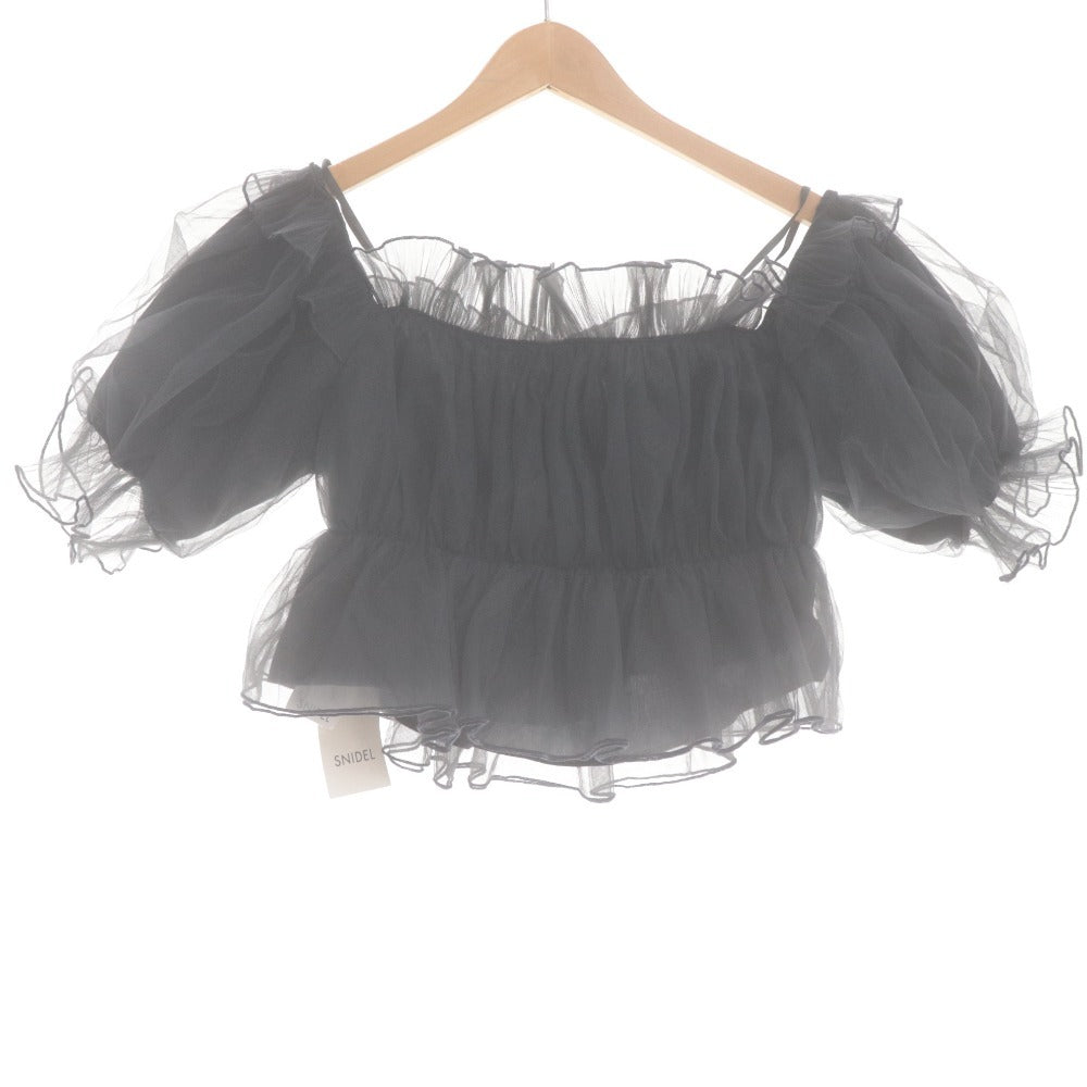 ■ Snidel SNIDEL Off-the-Shoulder Top Short Sleeve Cropped Short Length Ruffle Tulle Women's Free Size Dark Gray With Tags Unused