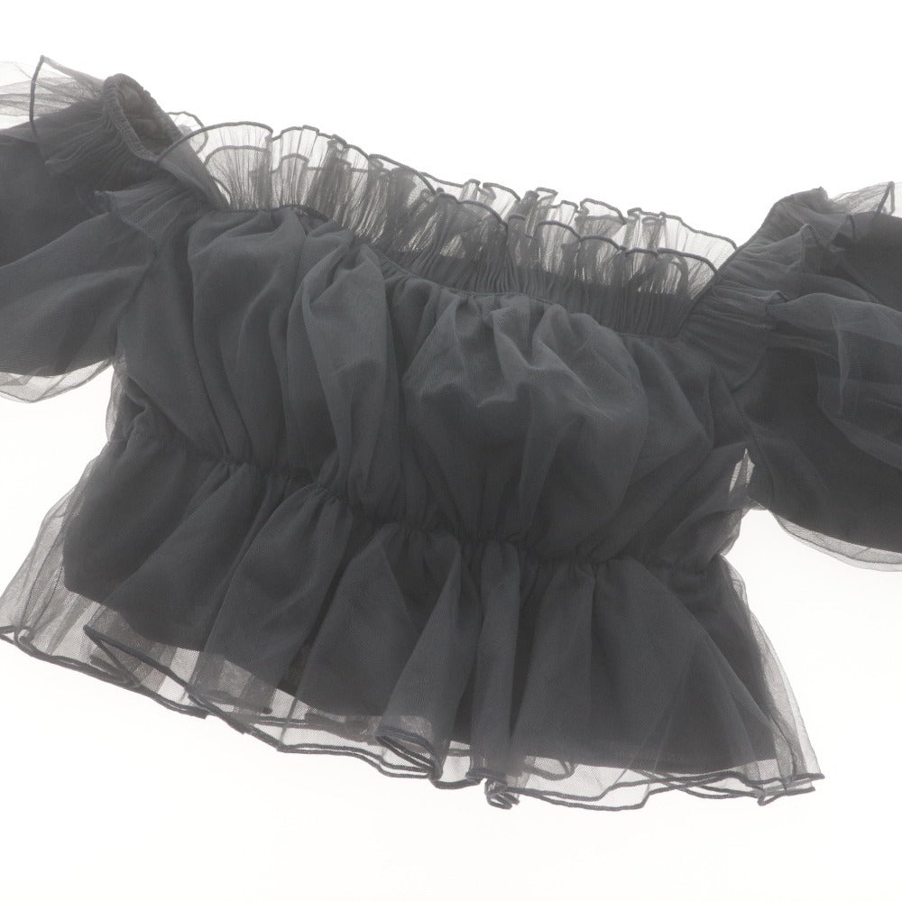 ■ Snidel SNIDEL Off-the-Shoulder Top Short Sleeve Cropped Short Length Ruffle Tulle Women's Free Size Dark Gray With Tags Unused