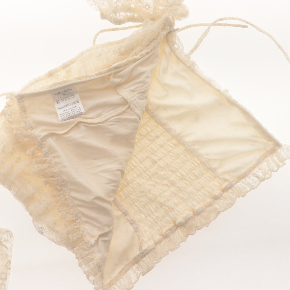 ■ YILON Off-the-Shoulder Top, Long Sleeves, Cropped Length, Shirring, Lace, Women's, One Size, Ivory/Light Beige