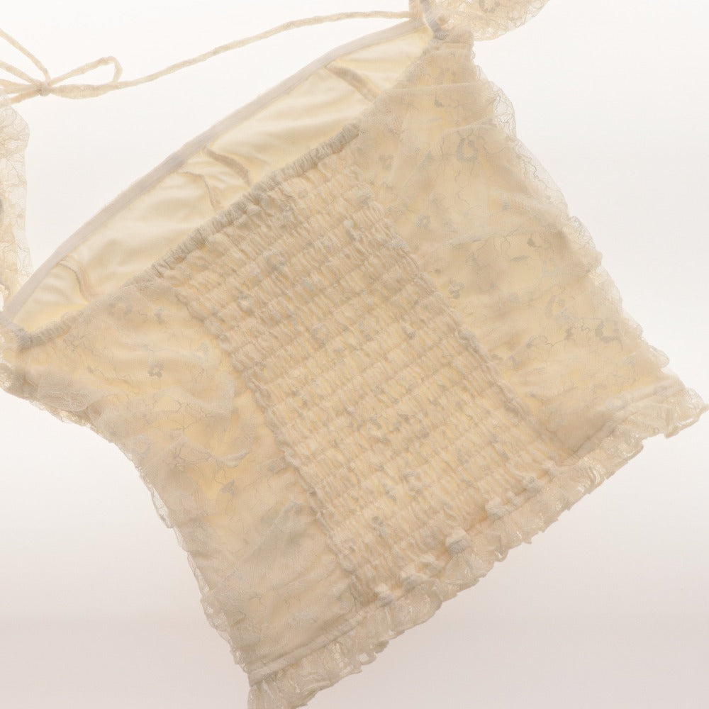 ■ YILON Off-the-Shoulder Top, Long Sleeves, Cropped Length, Shirring, Lace, Women's, One Size, Ivory/Light Beige