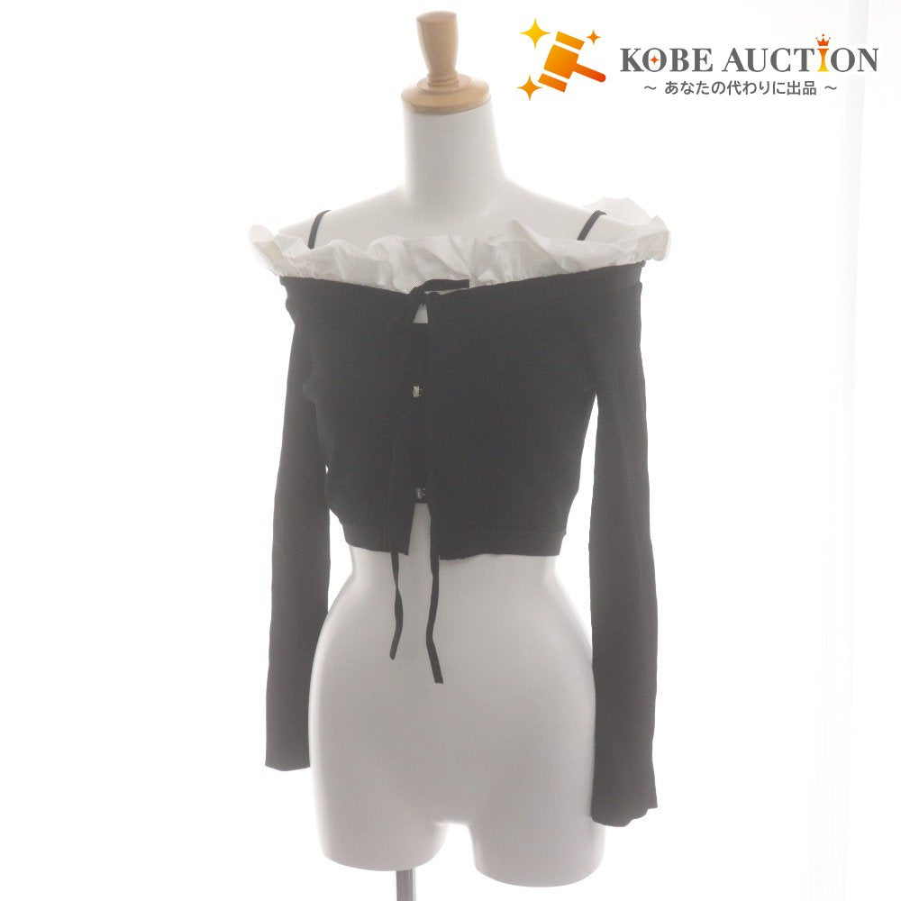 ■ SNIDEL Off-the-Shoulder Top Long Sleeve Cropped Short Length Ruffle Ribbed Women's Free Size Black Unused
