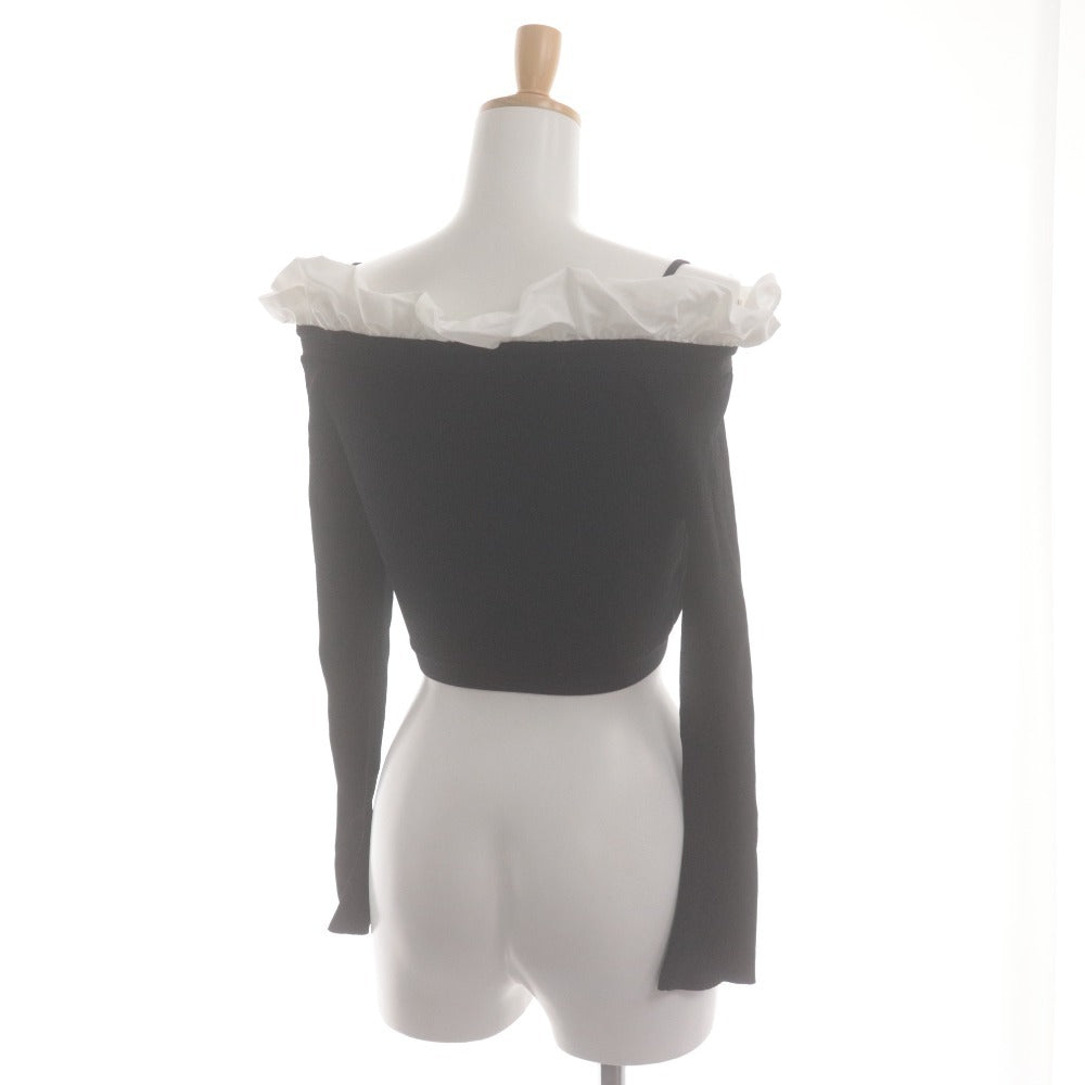 ■ SNIDEL Off-the-Shoulder Top Long Sleeve Cropped Short Length Ruffle Ribbed Women's Free Size Black Unused