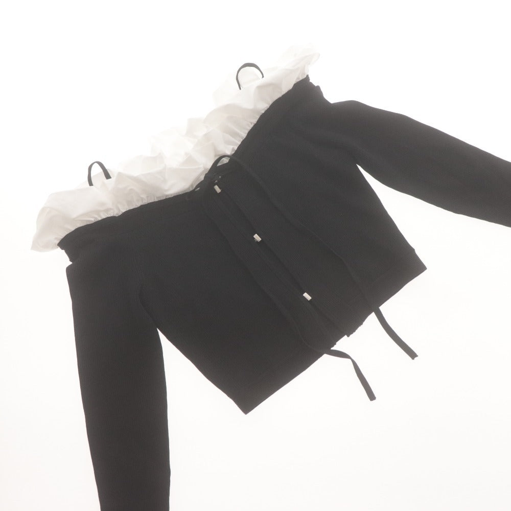 ■ SNIDEL Off-the-Shoulder Top Long Sleeve Cropped Short Length Ruffle Ribbed Women's Free Size Black Unused