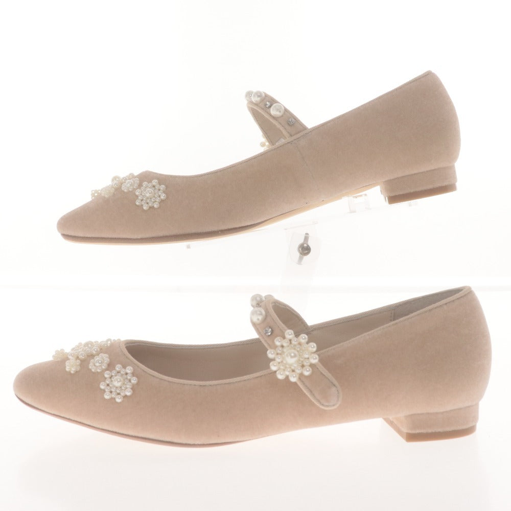 ■ Tsuru by Mariko Ikawa Pumps Shoes Flats Straps Pearls Bijoux Women's 37 (Equivalent to 24 cm) Light Beige Unused with Box