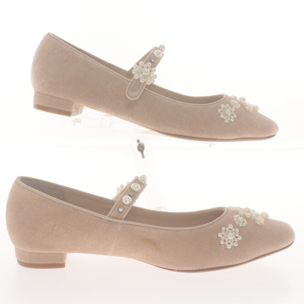 ■ Tsuru by Mariko Ikawa Pumps Shoes Flats Straps Pearls Bijoux Women's 37 (Equivalent to 24 cm) Light Beige Unused with Box