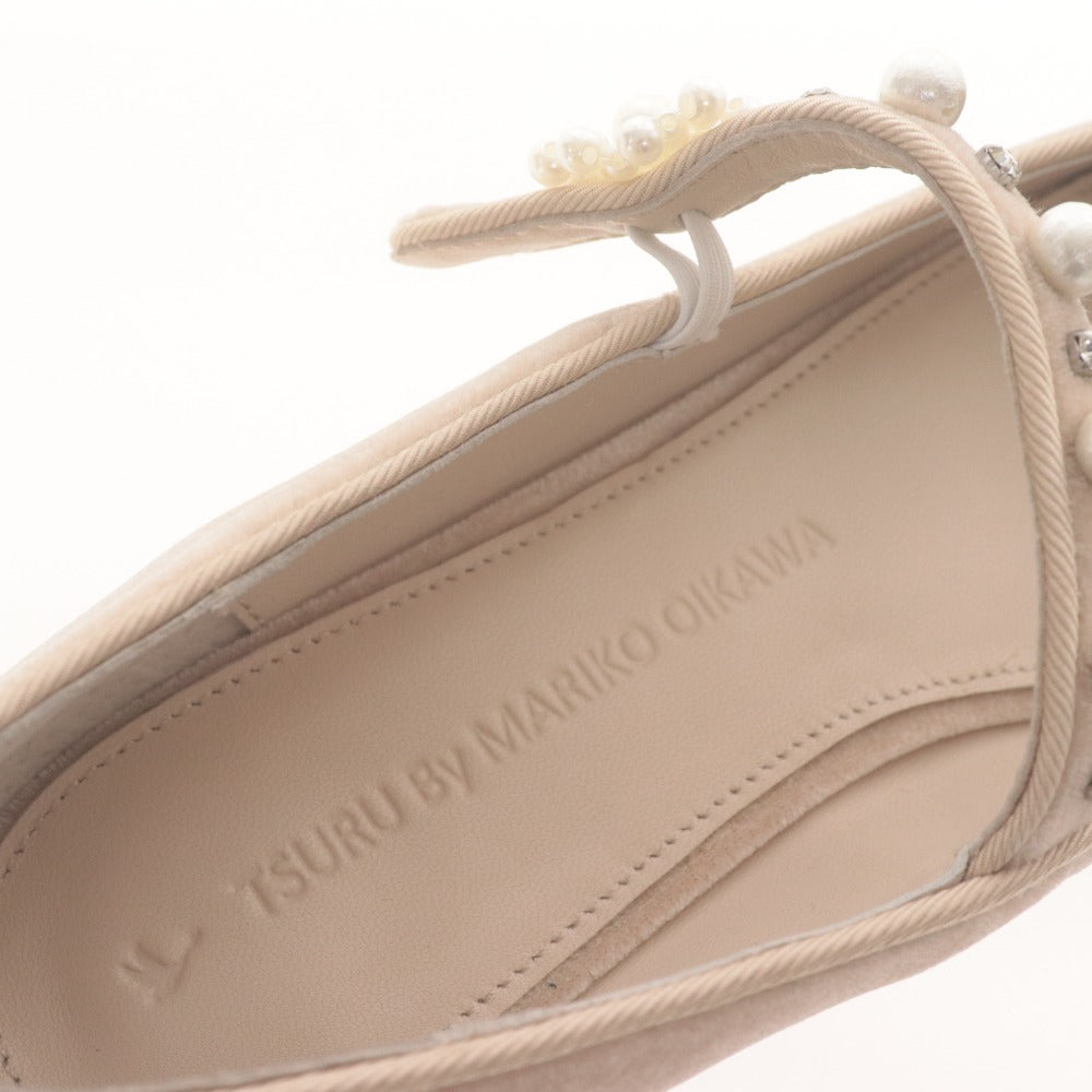 ■ Tsuru by Mariko Ikawa Pumps Shoes Flats Straps Pearls Bijoux Women's 37 (Equivalent to 24 cm) Light Beige Unused with Box