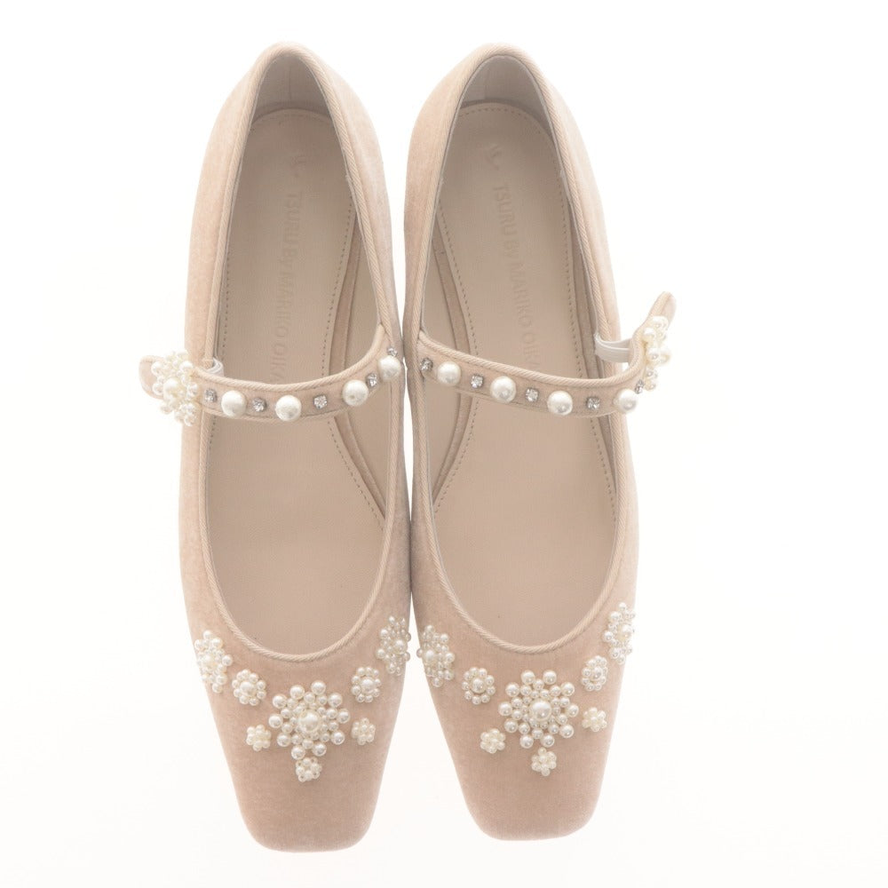 ■ Tsuru by Mariko Ikawa Pumps Shoes Flats Straps Pearls Bijoux Women's 37 (Equivalent to 24 cm) Light Beige Unused with Box