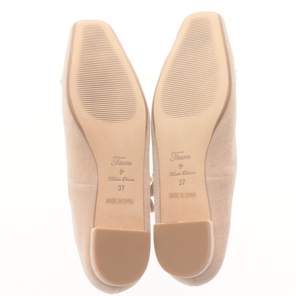 ■ Tsuru by Mariko Ikawa Pumps Shoes Flats Straps Pearls Bijoux Women's 37 (Equivalent to 24 cm) Light Beige Unused with Box
