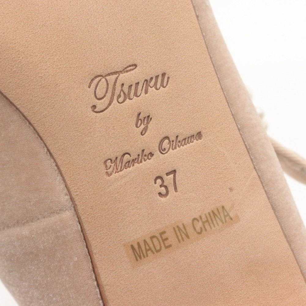 ■ Tsuru by Mariko Ikawa Pumps Shoes Flats Straps Pearls Bijoux Women's 37 (Equivalent to 24 cm) Light Beige Unused with Box