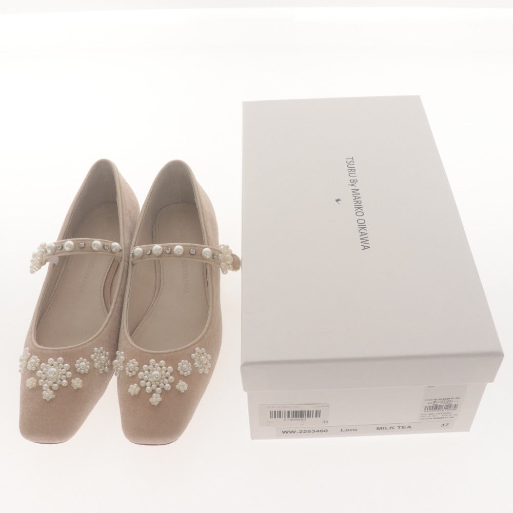 ■ Tsuru by Mariko Ikawa Pumps Shoes Flats Straps Pearls Bijoux Women's 37 (Equivalent to 24 cm) Light Beige Unused with Box