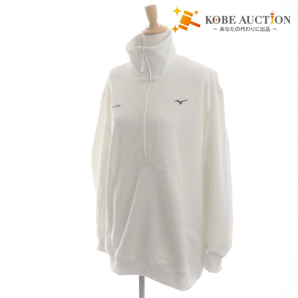 ■ CLANE × MIZUNO Sweatshirt Top, Long-Sleeve, High-Neck, Half-Zip, Women's Size 1 (Equivalent to S), White, With Tags, Unused