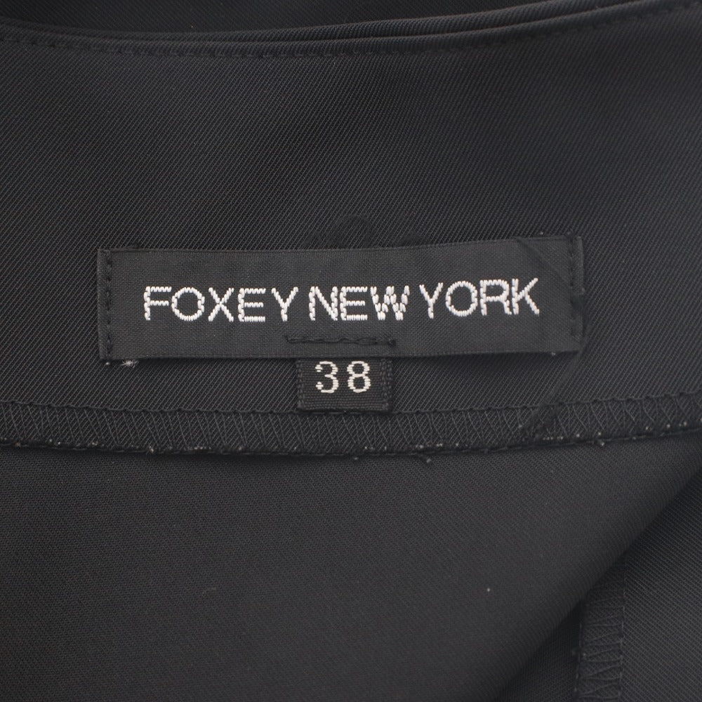 ■ フォクシー ニューヨーク FOXEY ひざ丈スカート ボトムス ボックスプリーツ ベルトデザイン 台形 レディース 38（S相当） ブラック