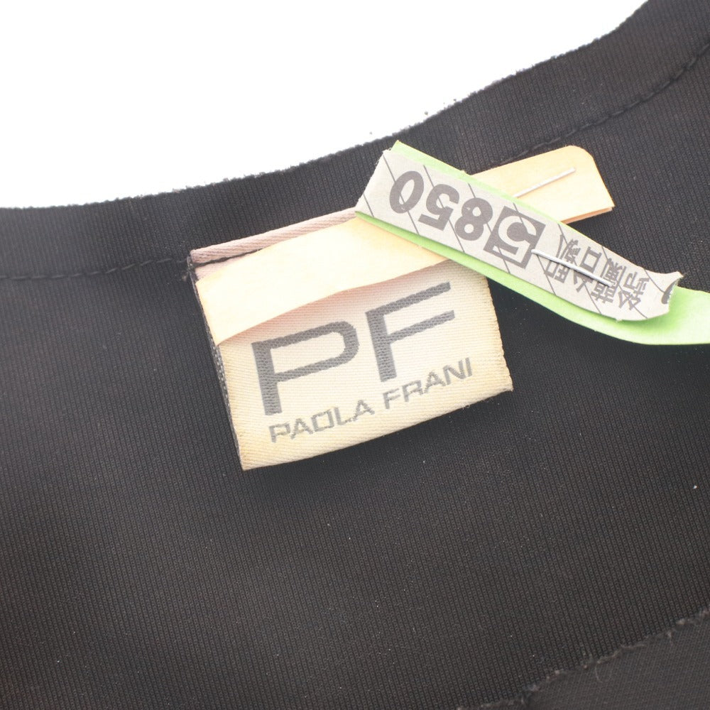 ■ パオラフラーニ PF BY PAOLA FRANI ワンピース 半袖 ひざ丈 フリル ストレッチ レディース I 40（M相当） ブラック