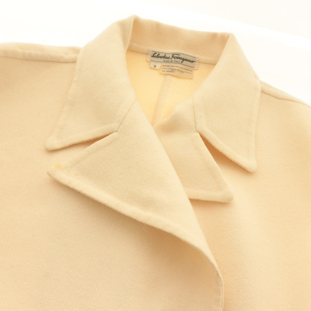 ■ Salvatore Ferragamo coat jacket, long sleeves, outerwear, virgin wool, women's, size S, ivory, defective