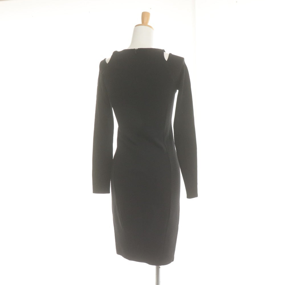 Karen Millen Women's Long Sleeve Knee-Length Dress with Metal Fit, Size 34 (Equivalent to XS), Black