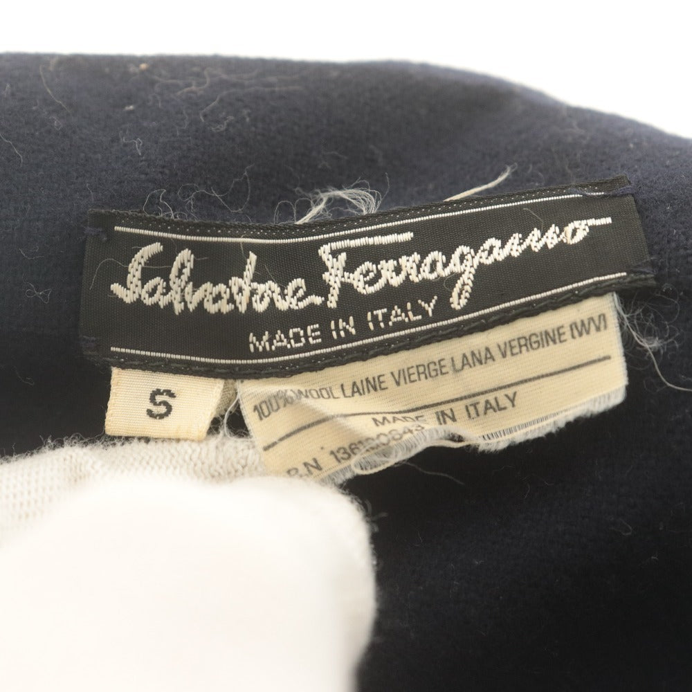 ■ Salvatore Ferragamo フェラガモ コート ジャケット 長袖 アウター ひざ丈 襟 ボタン イタリア製 レディース S ダークネイビー