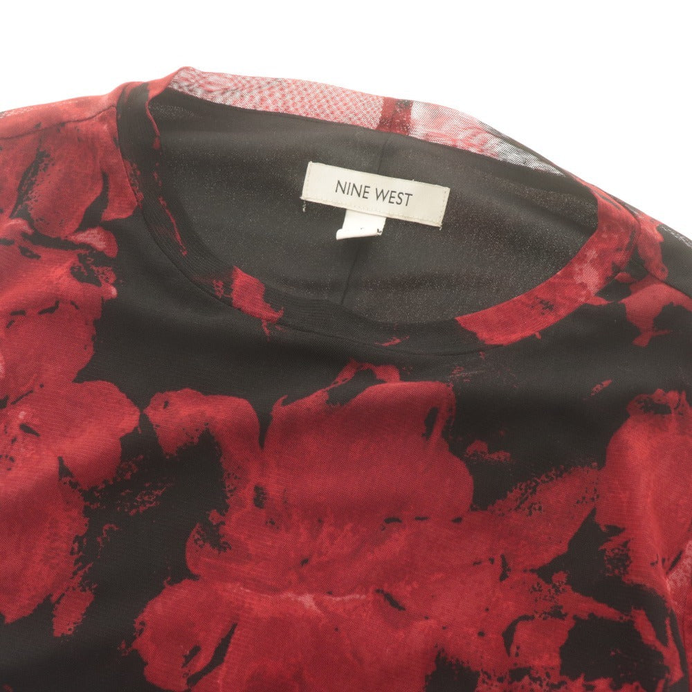 NINE WEST Long Dress, Long Sleeves, All-Over Print, Women's, Size S, Red, Black