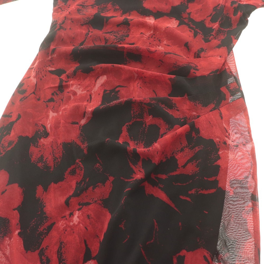 NINE WEST Long Dress, Long Sleeves, All-Over Print, Women's, Size S, Red, Black