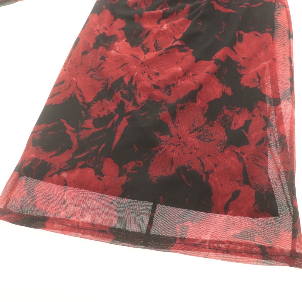 NINE WEST Long Dress, Long Sleeves, All-Over Print, Women's, Size S, Red, Black