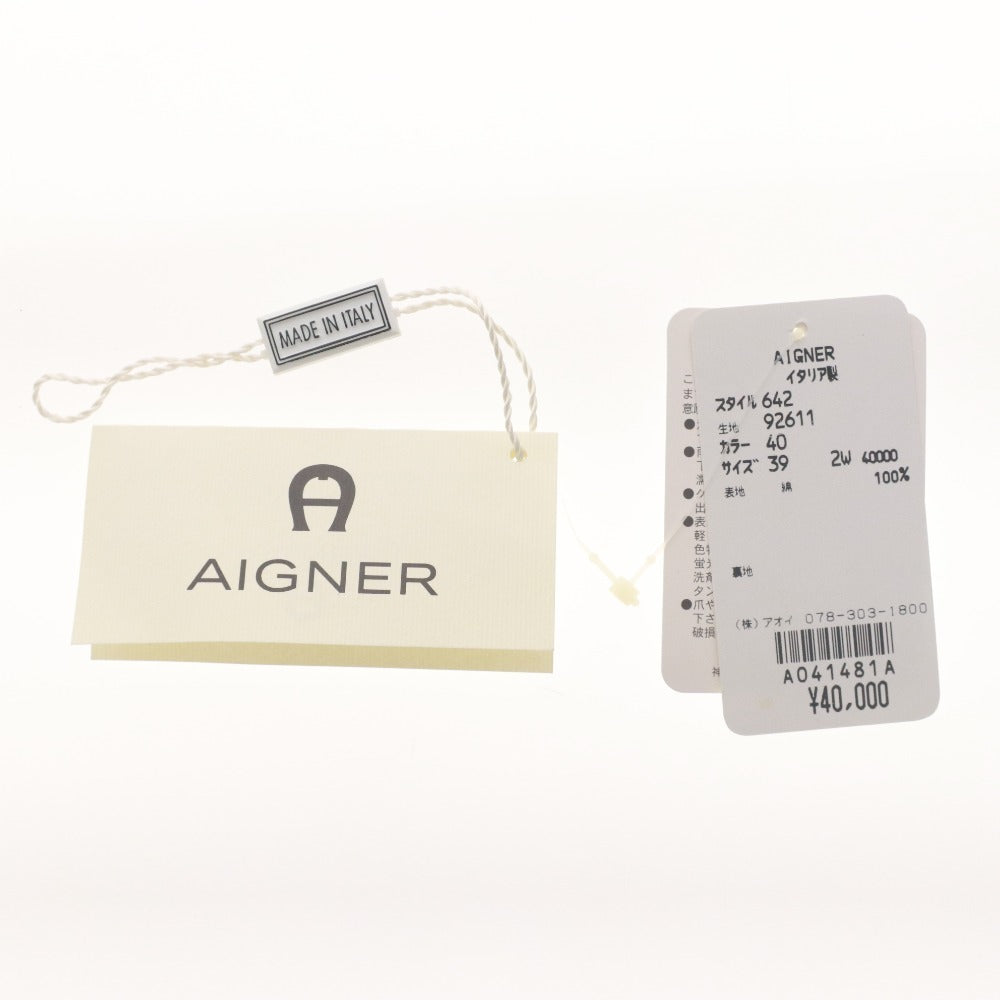 ■ AIGNER アイグナー シャツ トップス 長袖 襟 ボタン 総柄 胸ポケット メンズ 39 ライトグレー系 未使用