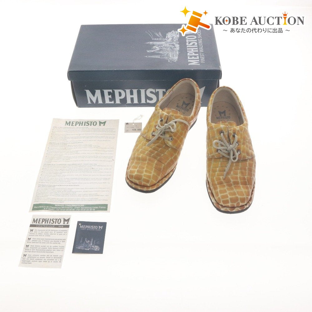 ■ MEPHISTO メフィスト スニーカー シューズ 靴 クロコ柄 紐 メンズ 7 1/2(25.5~26.0cm相当) オレンジ系 箱付き