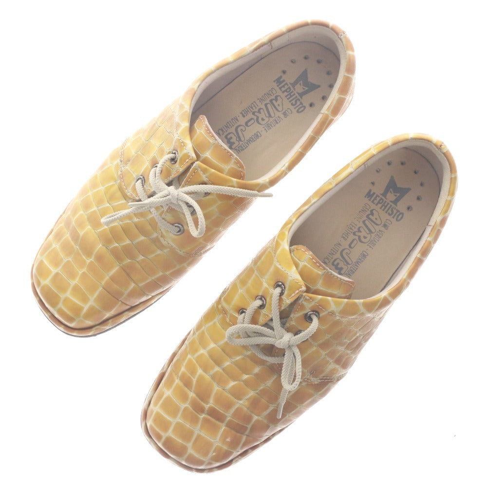 ■ MEPHISTO メフィスト スニーカー シューズ 靴 クロコ柄 紐 メンズ 7 1/2(25.5~26.0cm相当) オレンジ系 箱付き