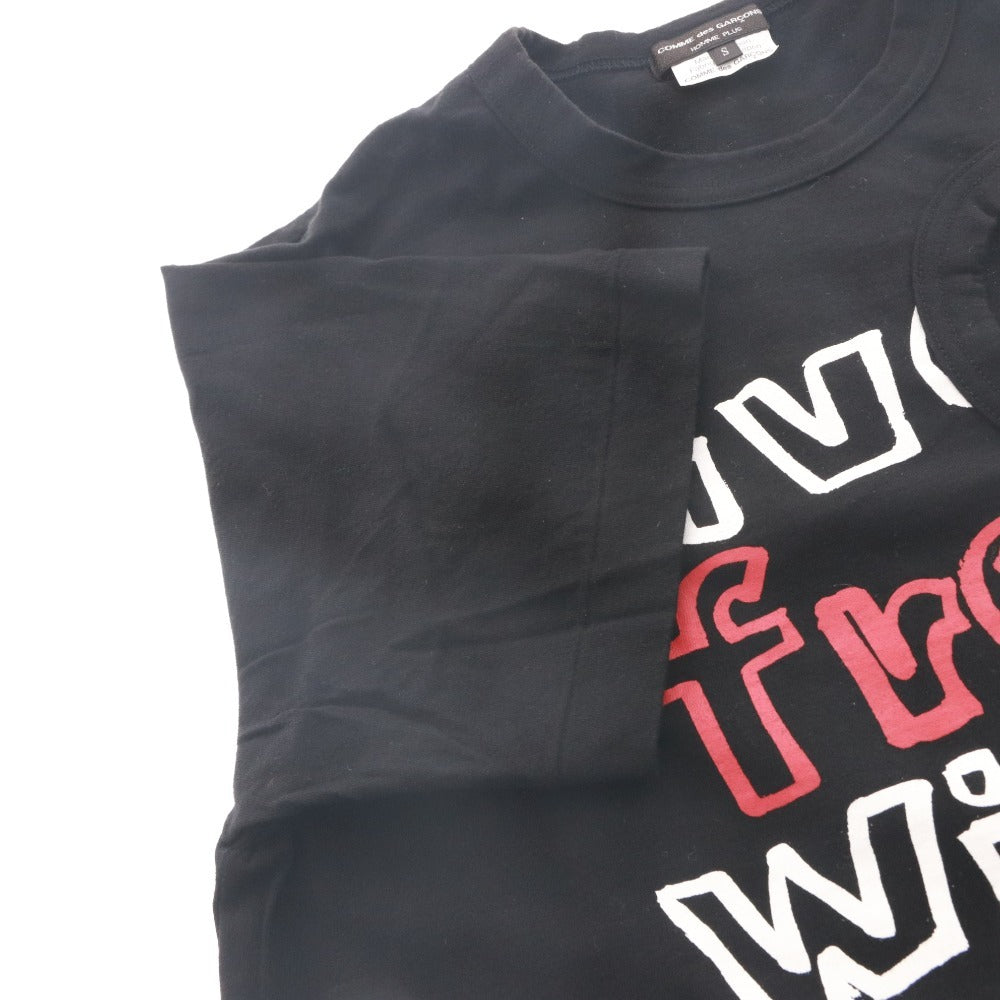 ■ コムデギャルソンオムプリュス Tシャツ 半袖 トップス 日本製 メッセージ カットソー ホーリー切り抜き 穴空き メンズ M ブラック系