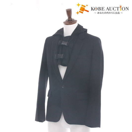 ■ コムデギャルソンオムプリュス テーラードジャケット 長袖 アウター PF-J076 日本製 フード付き 取り外し ウール メンズ XS ブラック