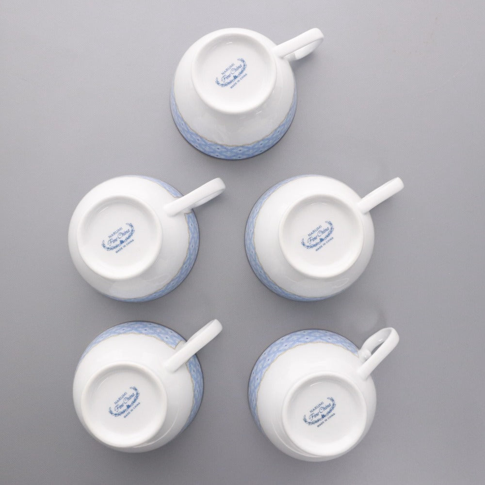 ■ NARUMI ナルミ MAKE A GOOD TABLE ティーカップ ソーサー 5客セット 洋食器 コーヒーカップ 総柄 未使用 箱付き