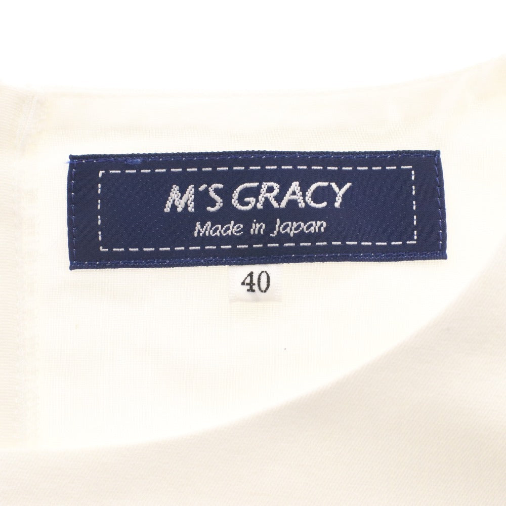 ■ エムズグレイシー M'S GRACY ワンピース 半袖 レース タック バイカラー 日本製 レディース 40(L相当）ホワイト ブラック
