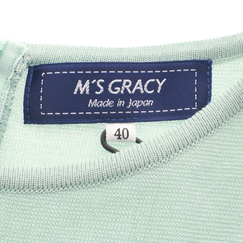 ■ エムズグレイシー M'S GRACY ニットワンピース 半袖 日本製 レディース 40(L相当）ミントグリーン ブラウン 未使用 タグ付き