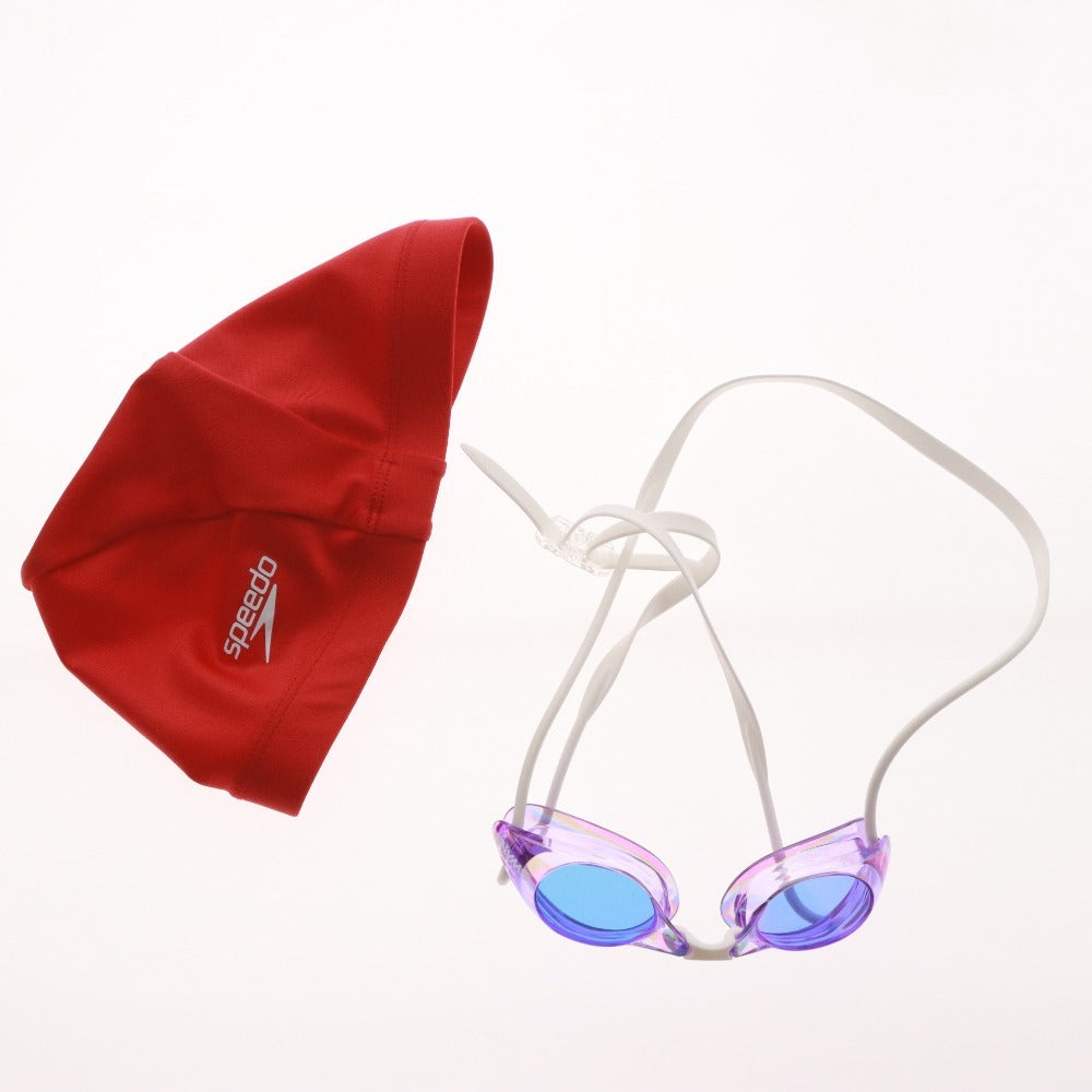 ■ スピード Speedo 水着 ゴーグル スイムキャップ 3点セットまとめ売り フィットネス オールインワン レディース M ブラック系 未使用