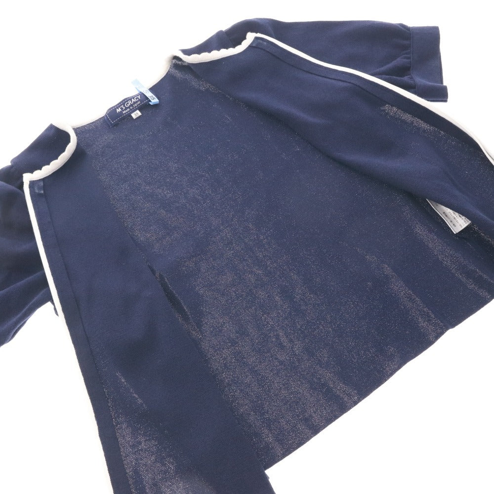 ■ エムズグレイシー M'S GRACY カーディガン 半袖 トップス ニット 日本製 レディース 38(M相当）ネイビー系